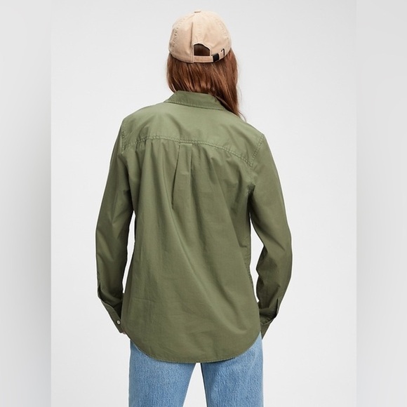 GAP Women’s Perfect Shirt Long Sleeve Cotton Button Down Cactus Green XS NWT - Picture 4 of 16
